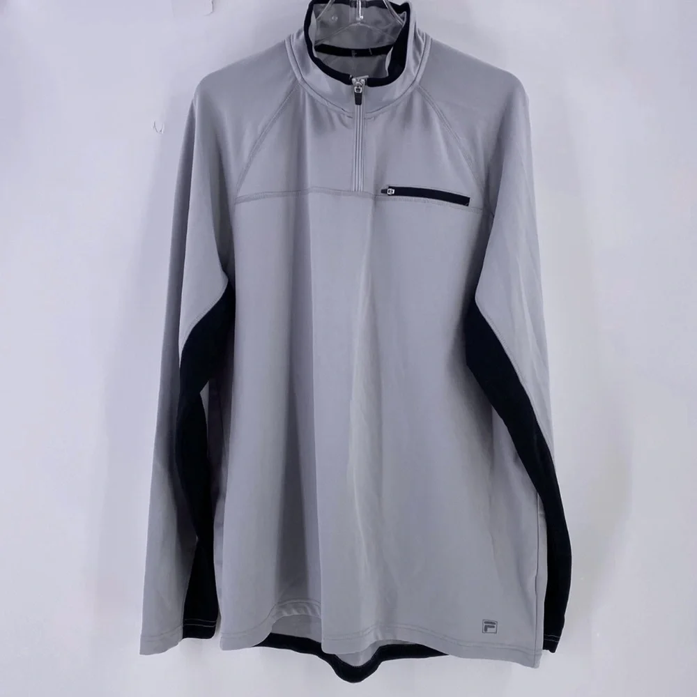 Fila Gray and Black Lightweight Jacket with Stand-Up Collar